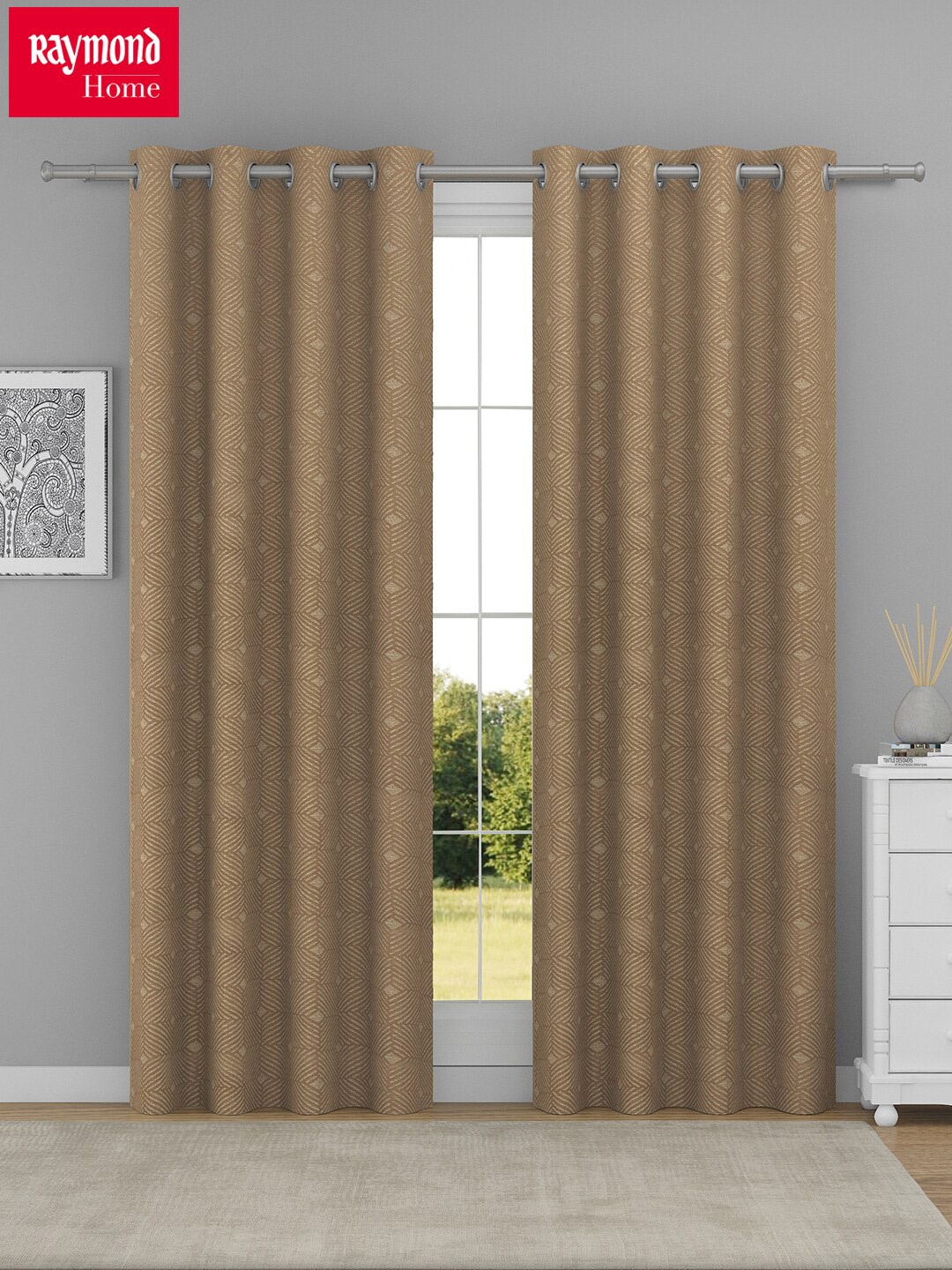

Raymond Home Brown & Silver-Toned 2 Pcs Geometric Door Curtains