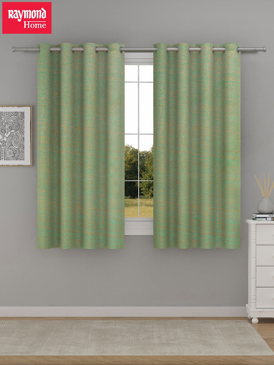 

Raymond Home Sea Green & Silver-Toned 2 Pcs Abstract Window Curtains