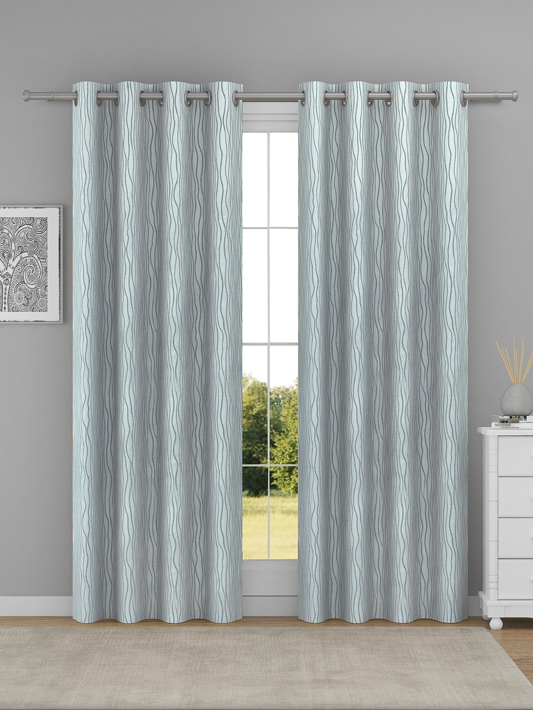 

Raymond Home Grey & White 2 Pieces Geometric Printed Door Curtains