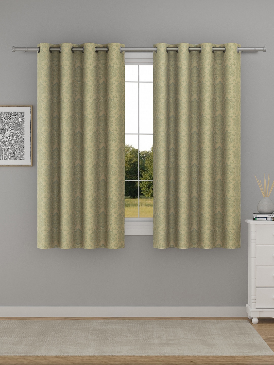 

Raymond Home Sea Green & Gold-Toned 2 Pieces Woven Design Ethnic Motifs Window Curtains