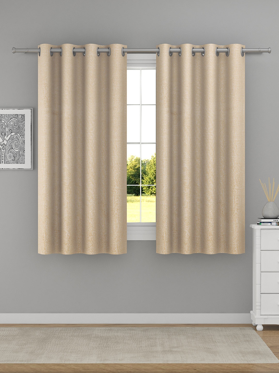 

Raymond Home Cream 2 Pieces Abstract Woven Design Window Curtains