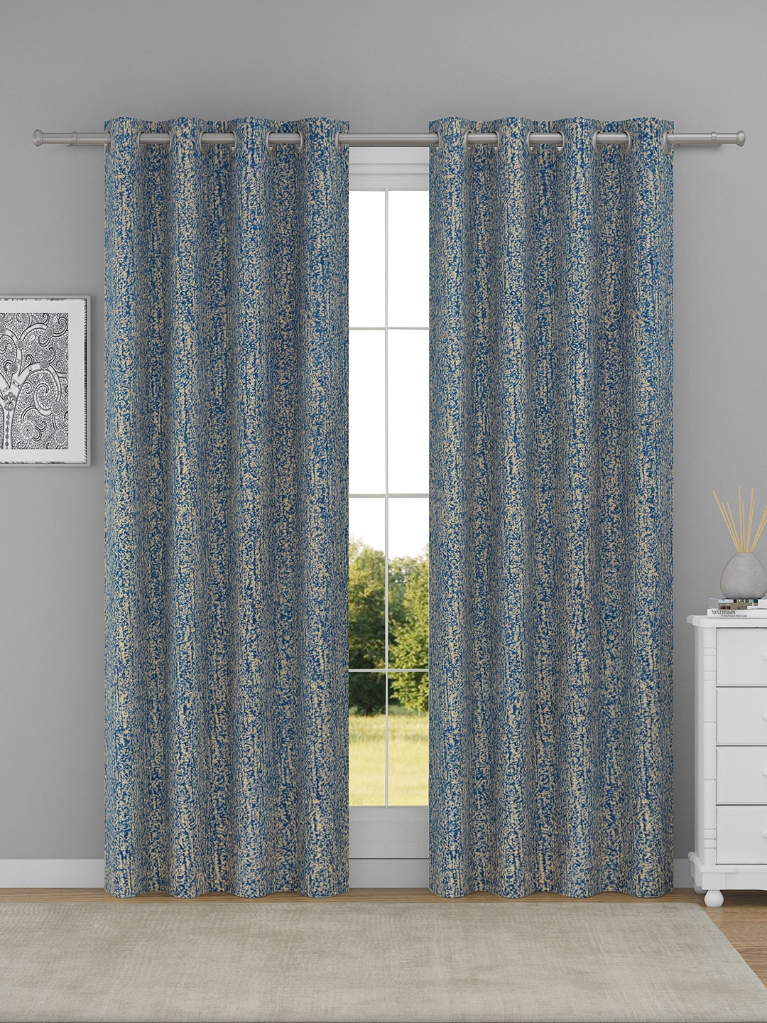 

Raymond Home Blue & Brown 2 Pieces Abstract Woven Design Door Curtains