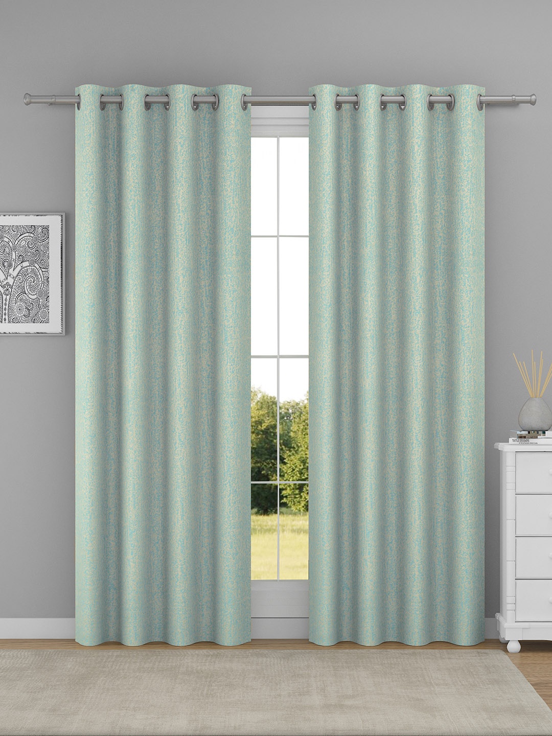 

Raymond Home Blue & Cream 2 Pieces Abstract Woven Design Door Curtains