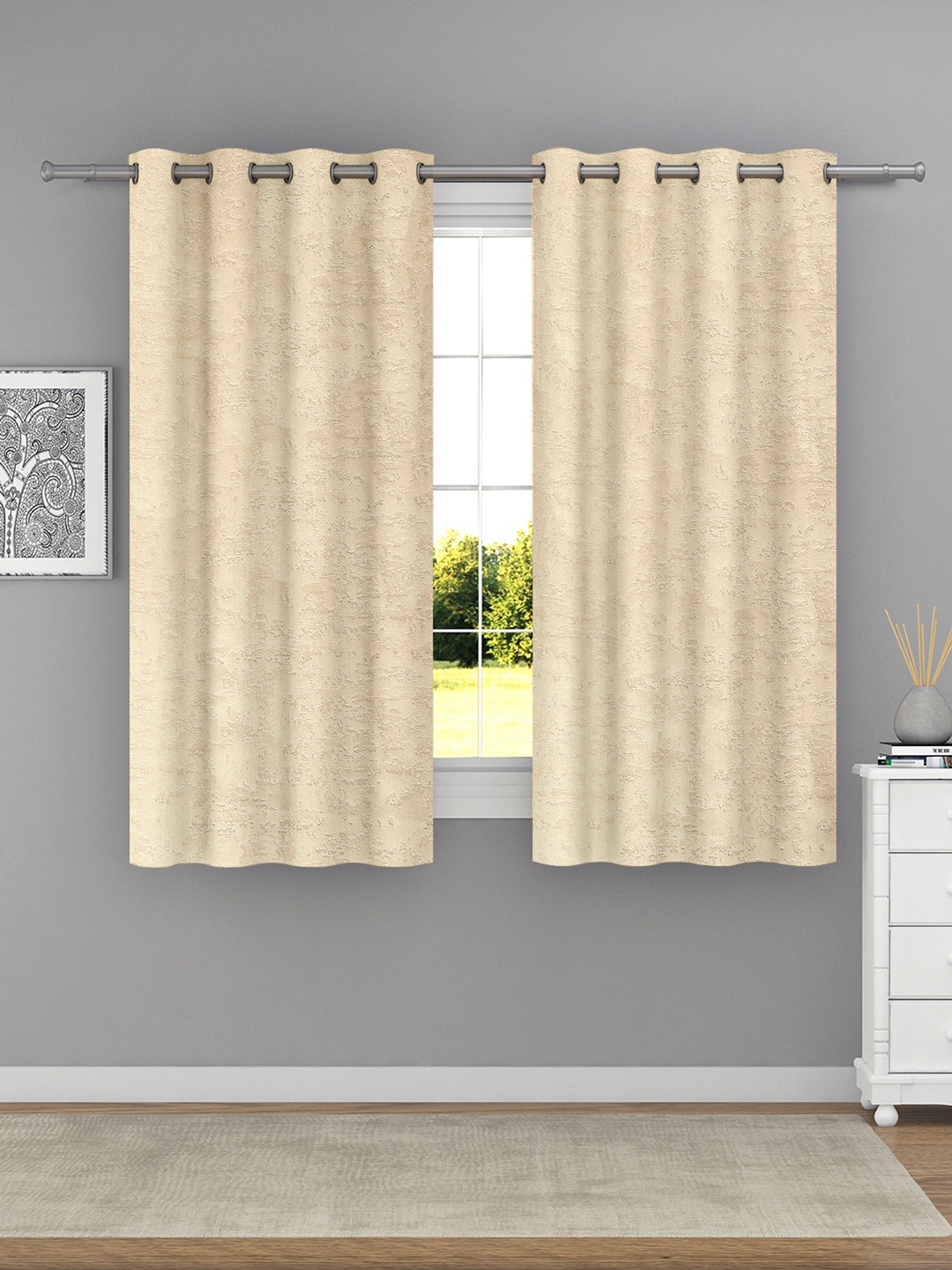 

Raymond Home Cream 2 Pieces Geometric Window Curtains