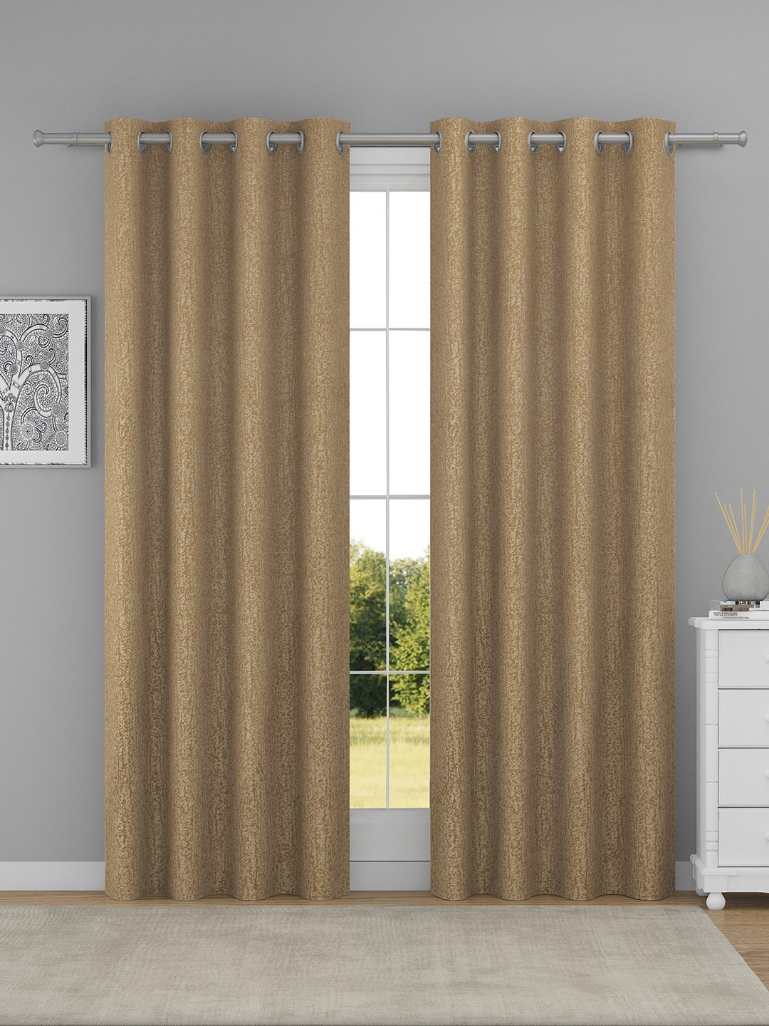 

Raymond Home Brown 2 Pieces Abstract Woven Design Door Curtains