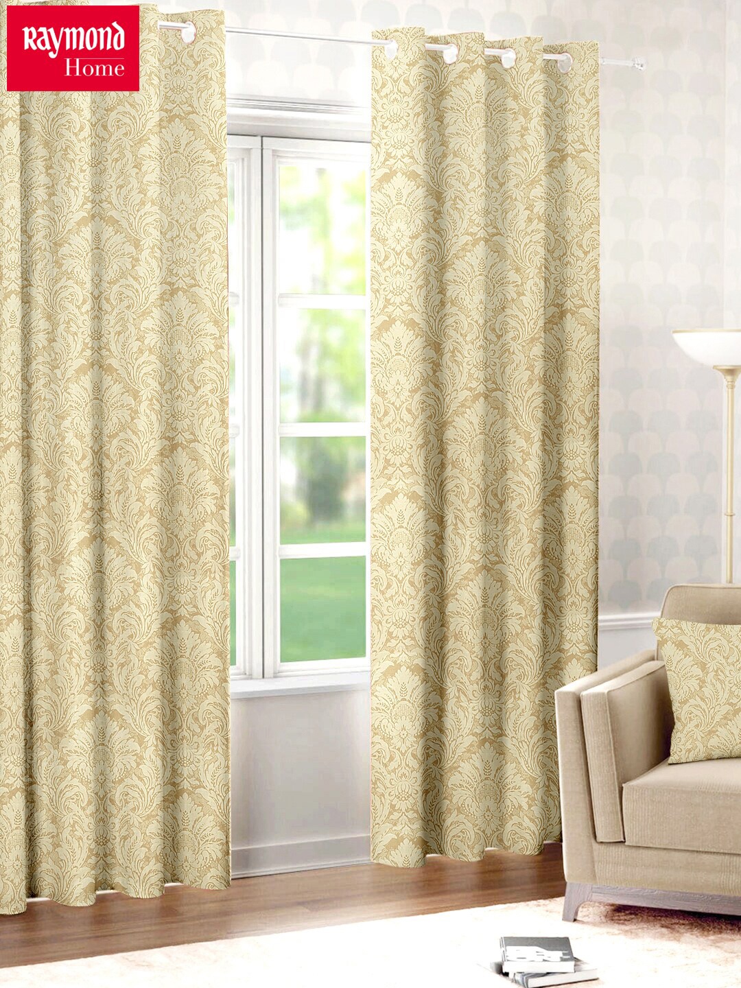 

Raymond Home Cream-Coloured & Silver-Toned 2 Pcs Ethnic Motifs Door Curtains