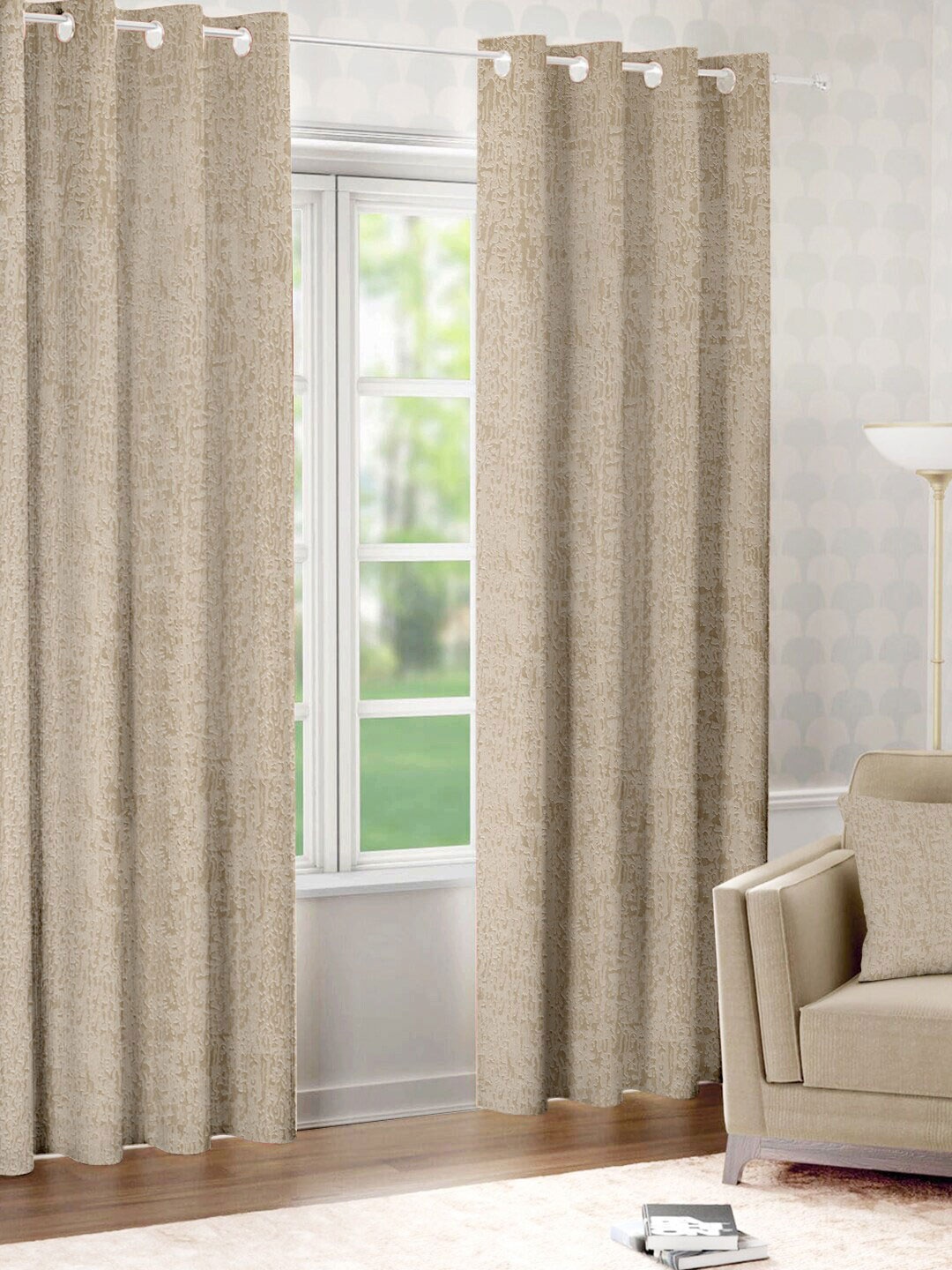 

Raymond Home Beige 2 Pcs Abstract Woven Design Door Curtains