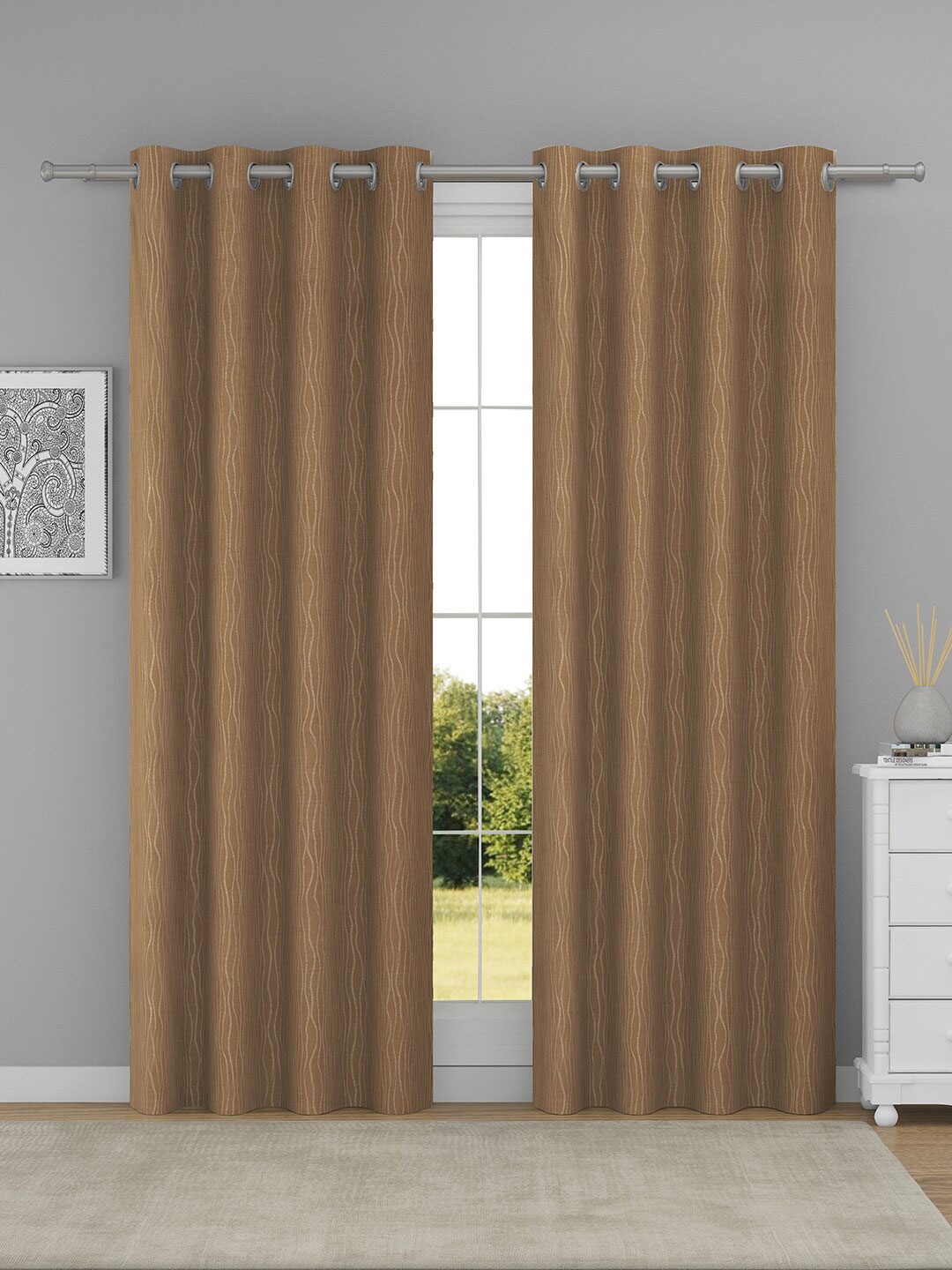 

Raymond Home Brown 2 Pcs Striped Woven Design Door Curtains