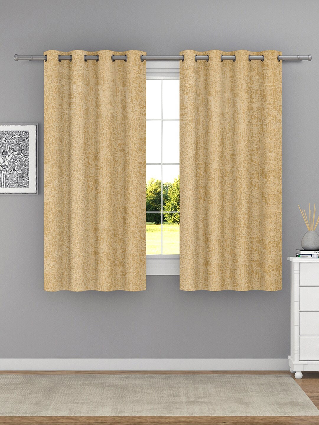 

Raymond Home Gold-Toned 2 Pcs Abstract Woven Design Window Curtains