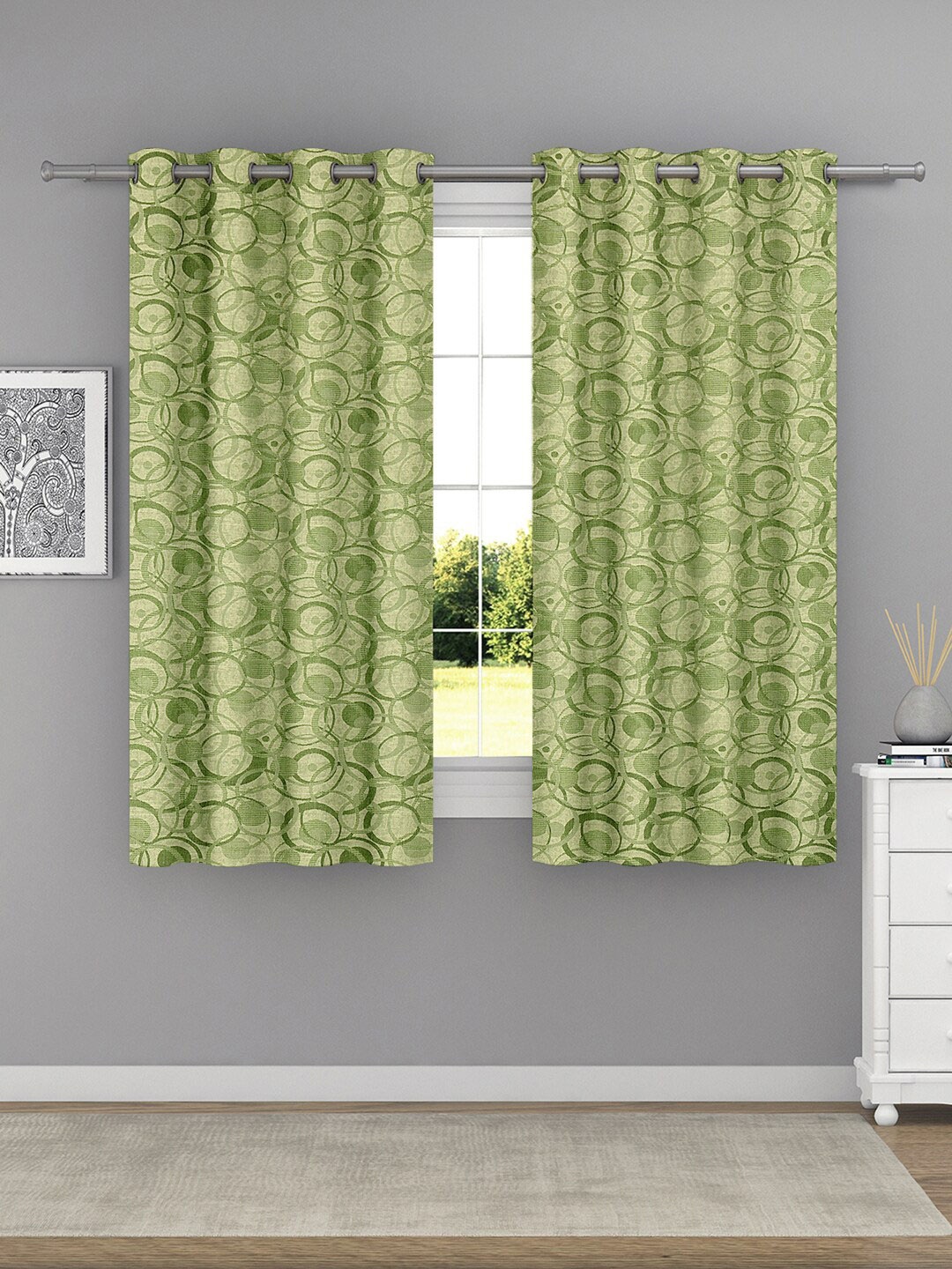 

Raymond Home Green 2 Pcs Geometric Woven Design Window Curtains