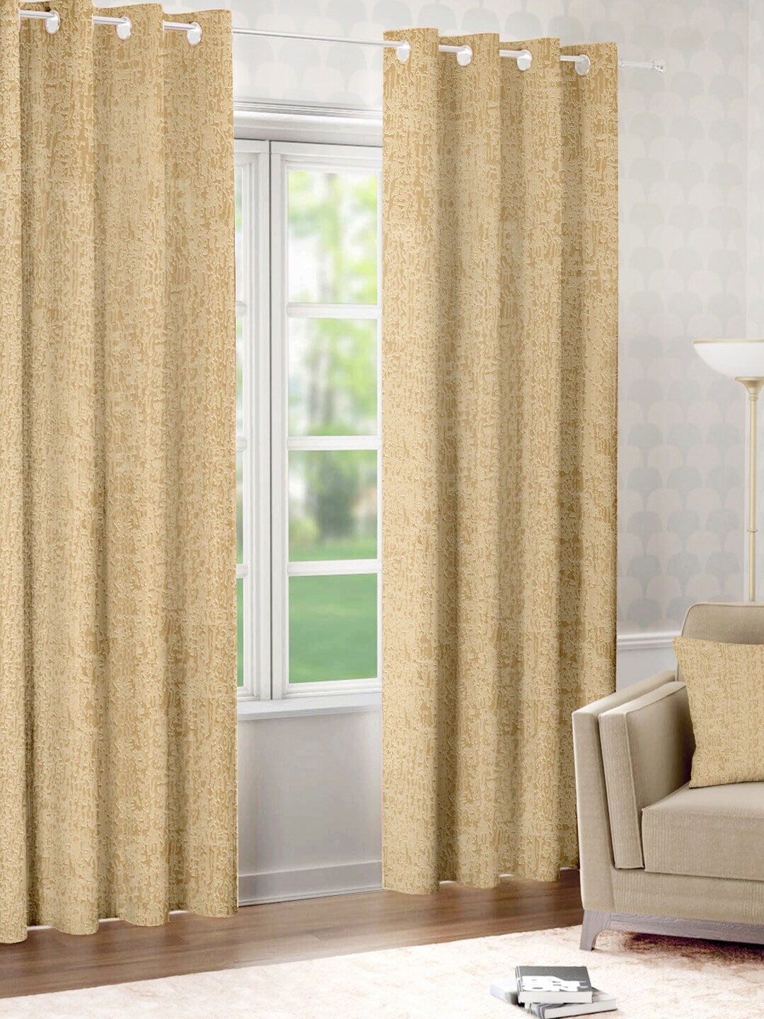 

Raymond Home Gold-Toned 2 Pcs Abstract Woven Design Door Curtains