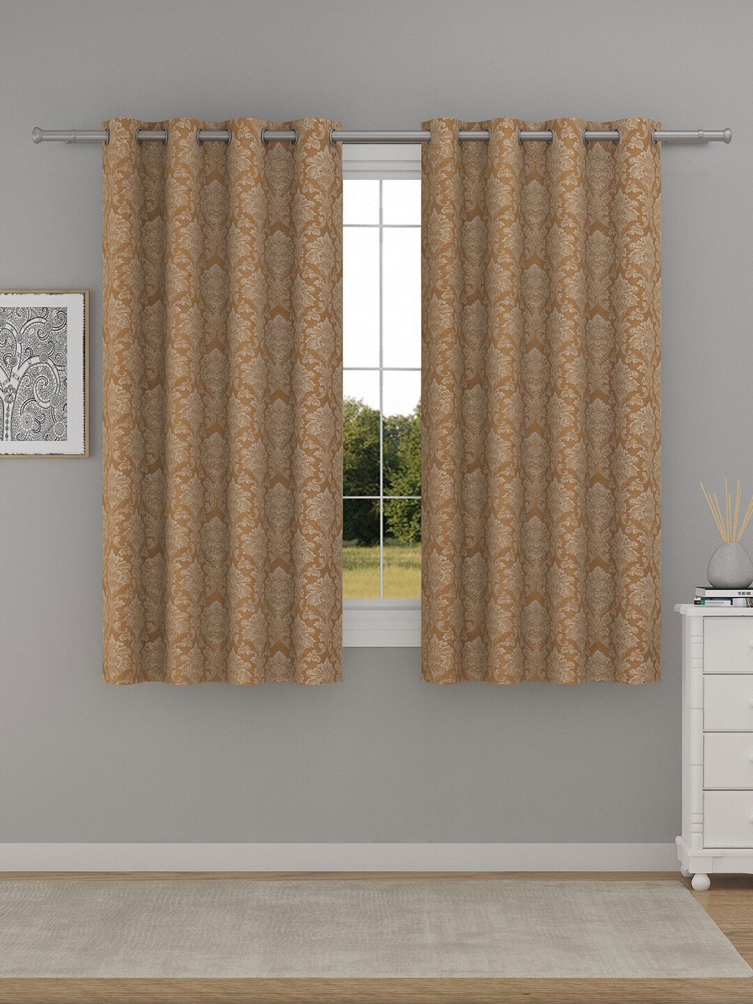 

Raymond Home Beige & Brown 2 Pcs Ethnic Motifs Woven Design Window Curtains