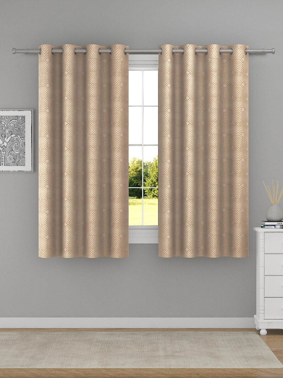 

Raymond Home Beige 2 Pcs Geometric Woven Design Window Curtains