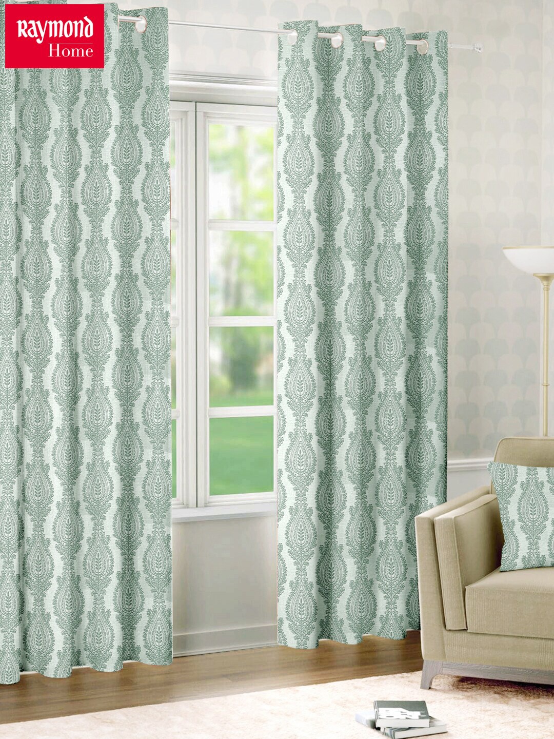 

Raymond Home Green 2 Pcs Ethnic Motifs Woven Design Door Curtains