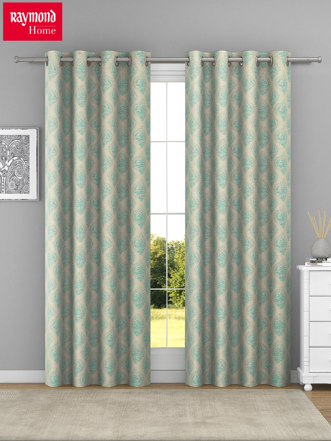 

Raymond Home Gold Toned & Blue 2 Pcs Ethnic Motifs Woven Design Door Curtains