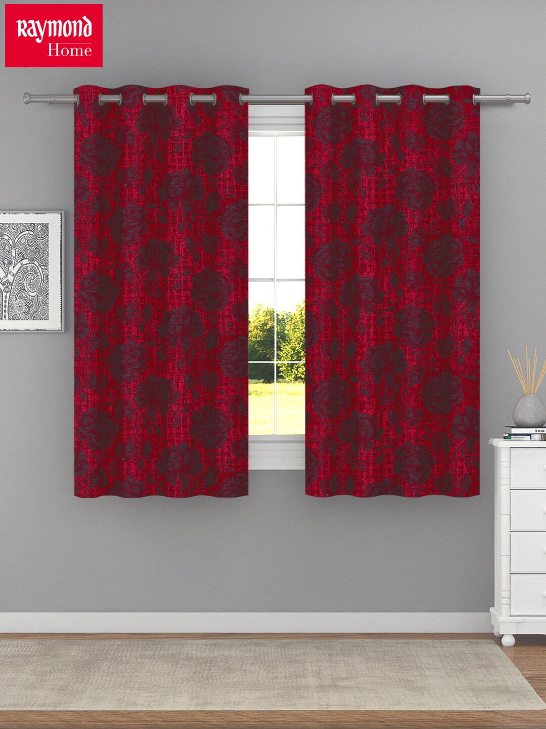 

Raymond Home Maroon 2 Pcs Floral Window Curtains