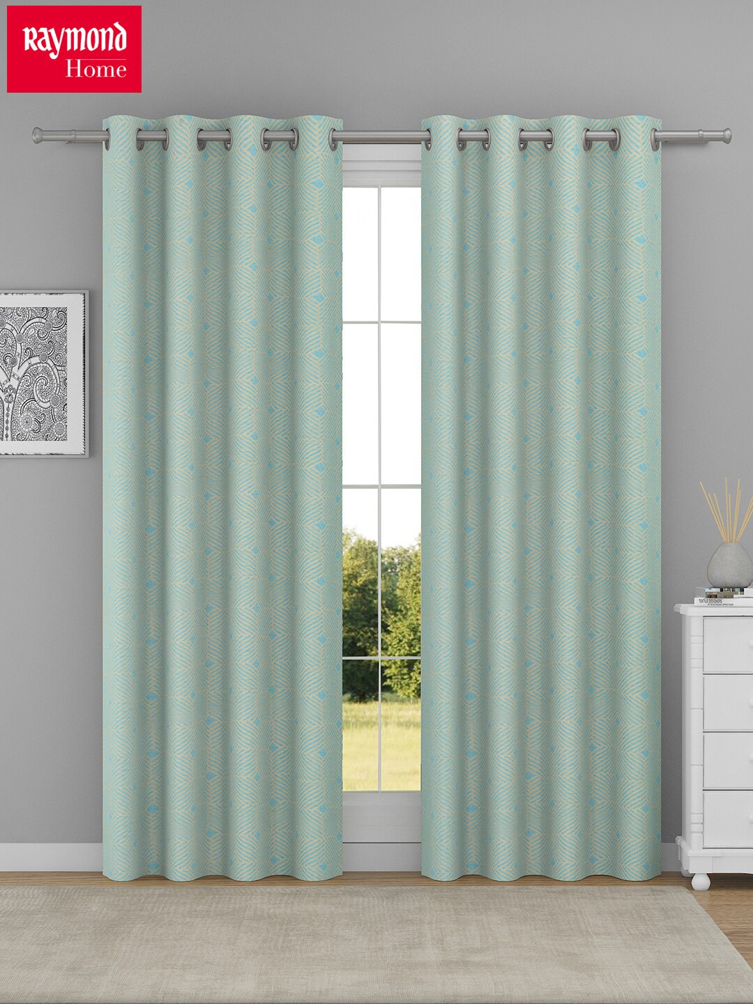 

Raymond Home Green & Blue 2 Pcs Geometric Woven Design Door Curtains