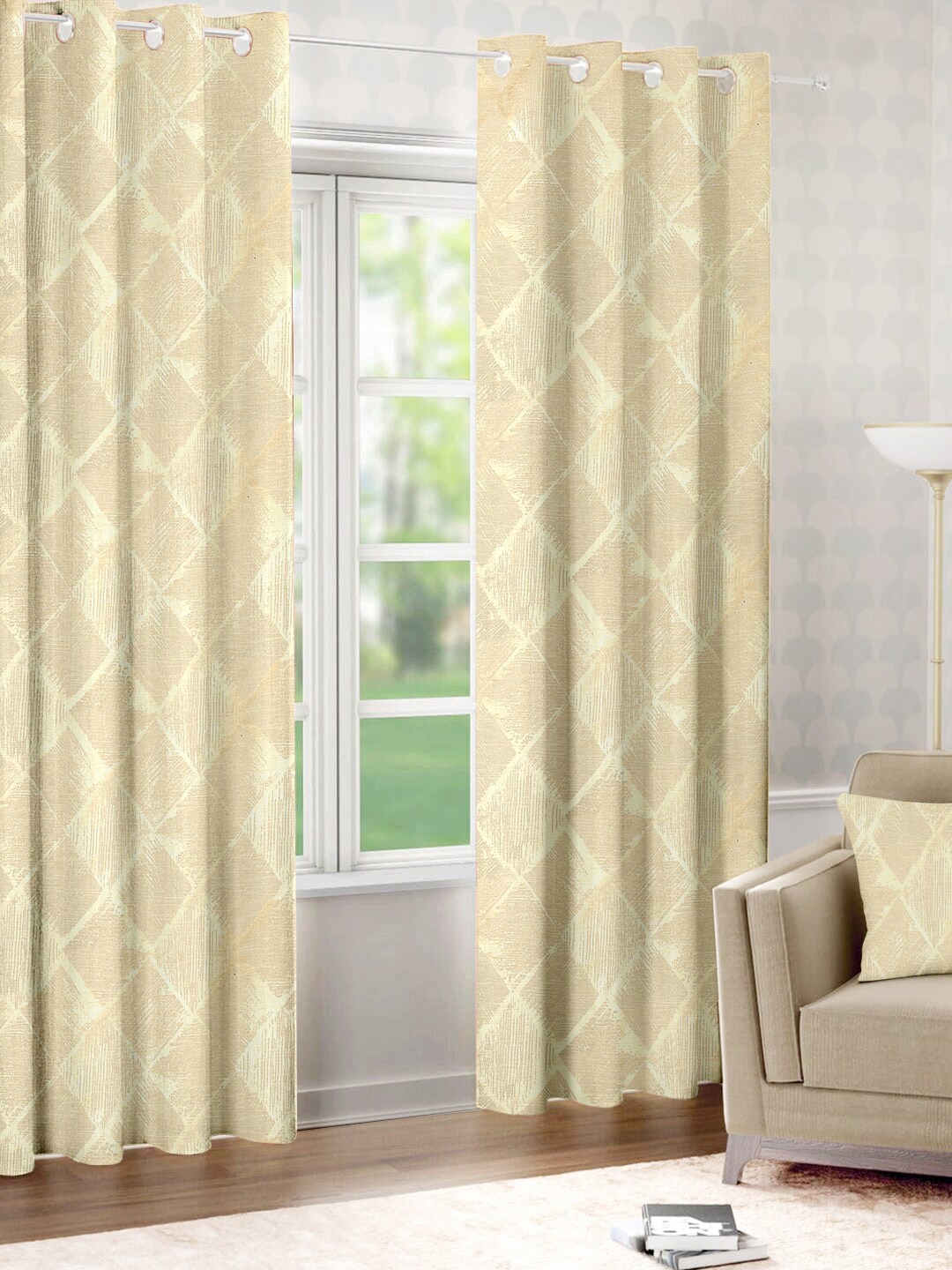 

Raymond Home Cream-Coloured & Silver-Toned 2 Pcs Geometric Door Curtains