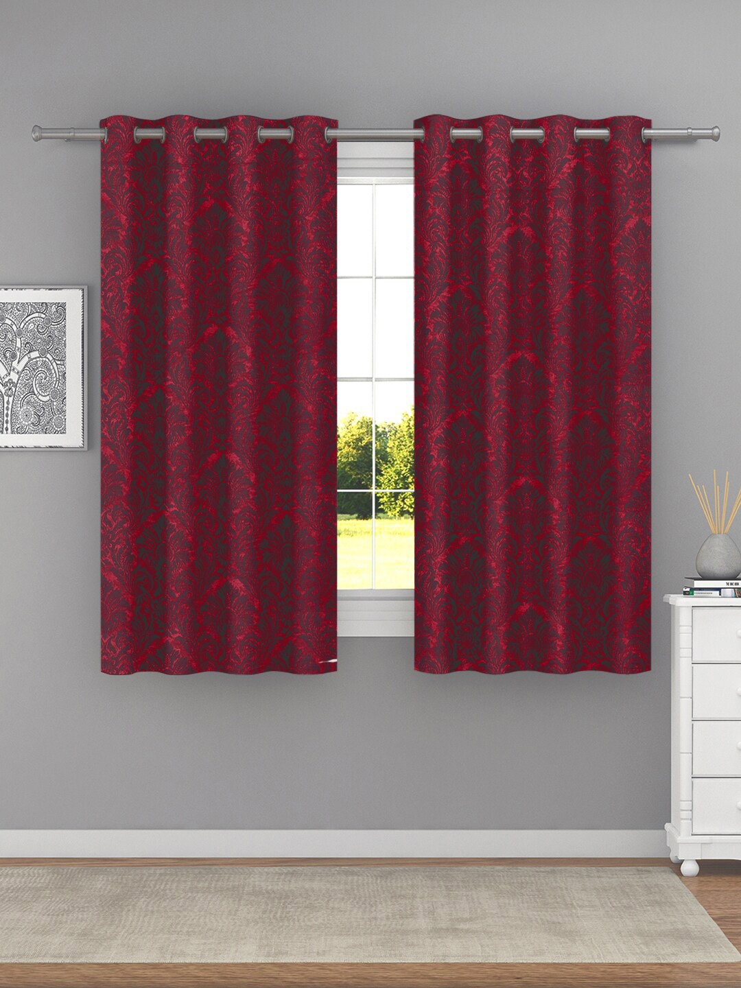 

Raymond Home Maroon & Black 2 Pcs Ethnic Motifs Window Curtains