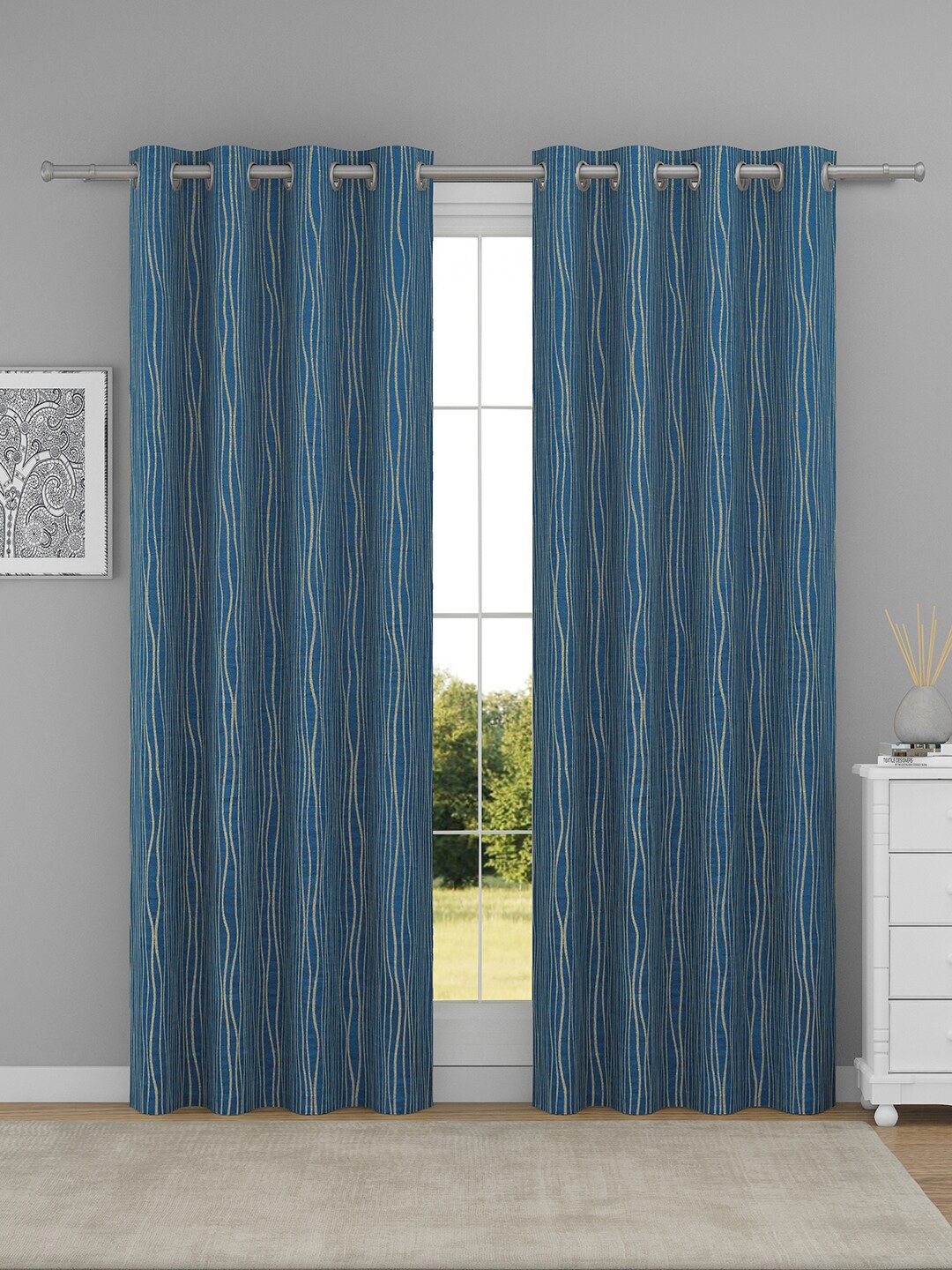 

Raymond Home Navy Blue & Green 2 Pcs Abstract Door Curtains