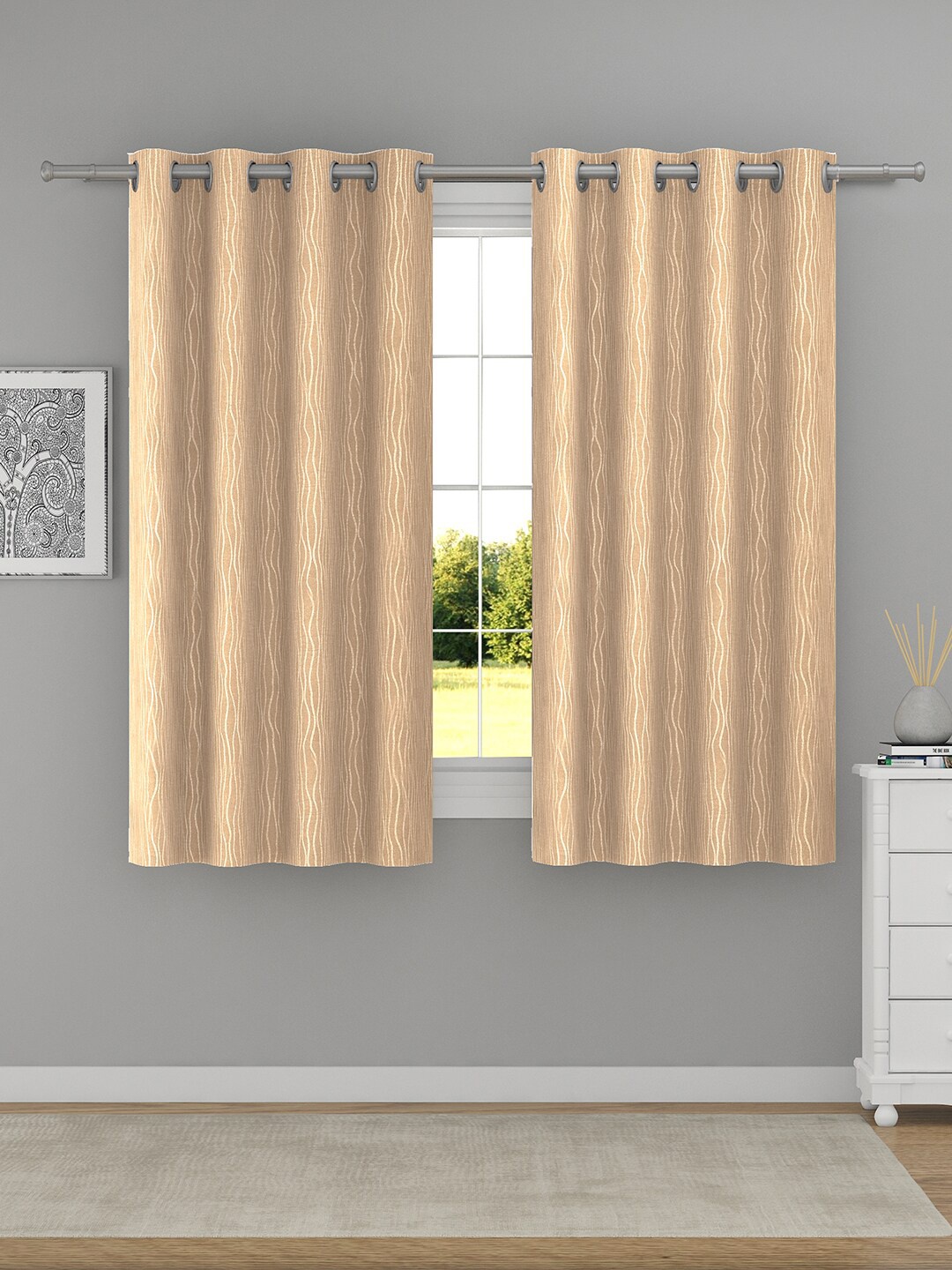 

Raymond Home Beige & Silver-Toned 2 Pcs Quirky Window Curtains