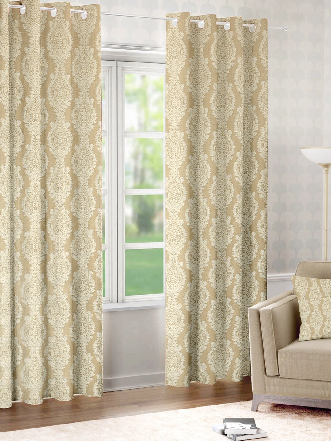 

Raymond Home Cream-Coloured & Silver-Toned 2 Pcs Ethnic Motifs Door Curtains