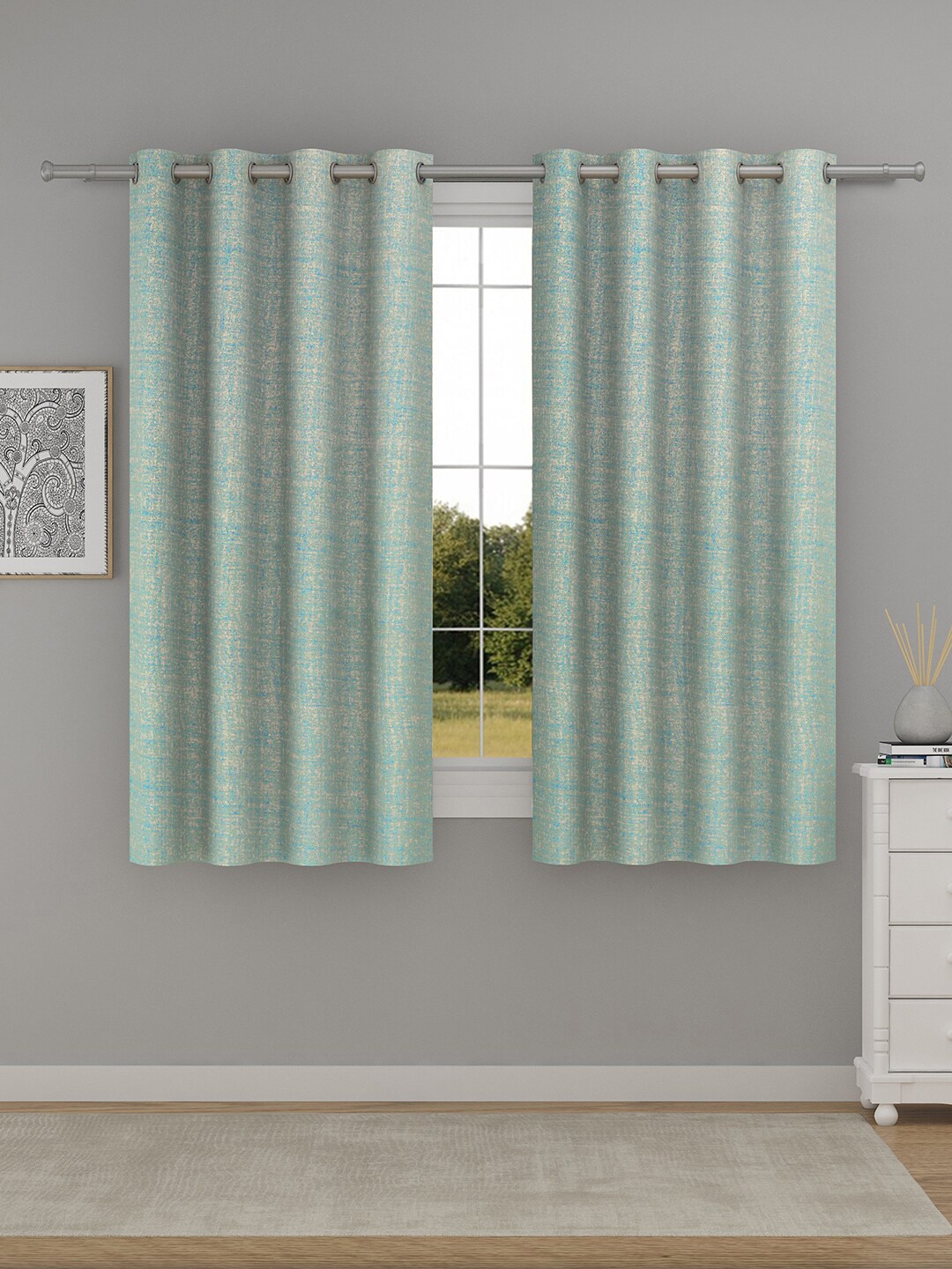 

Raymond Home Blue & Silver-Toned 2 Pcs Window Curtains