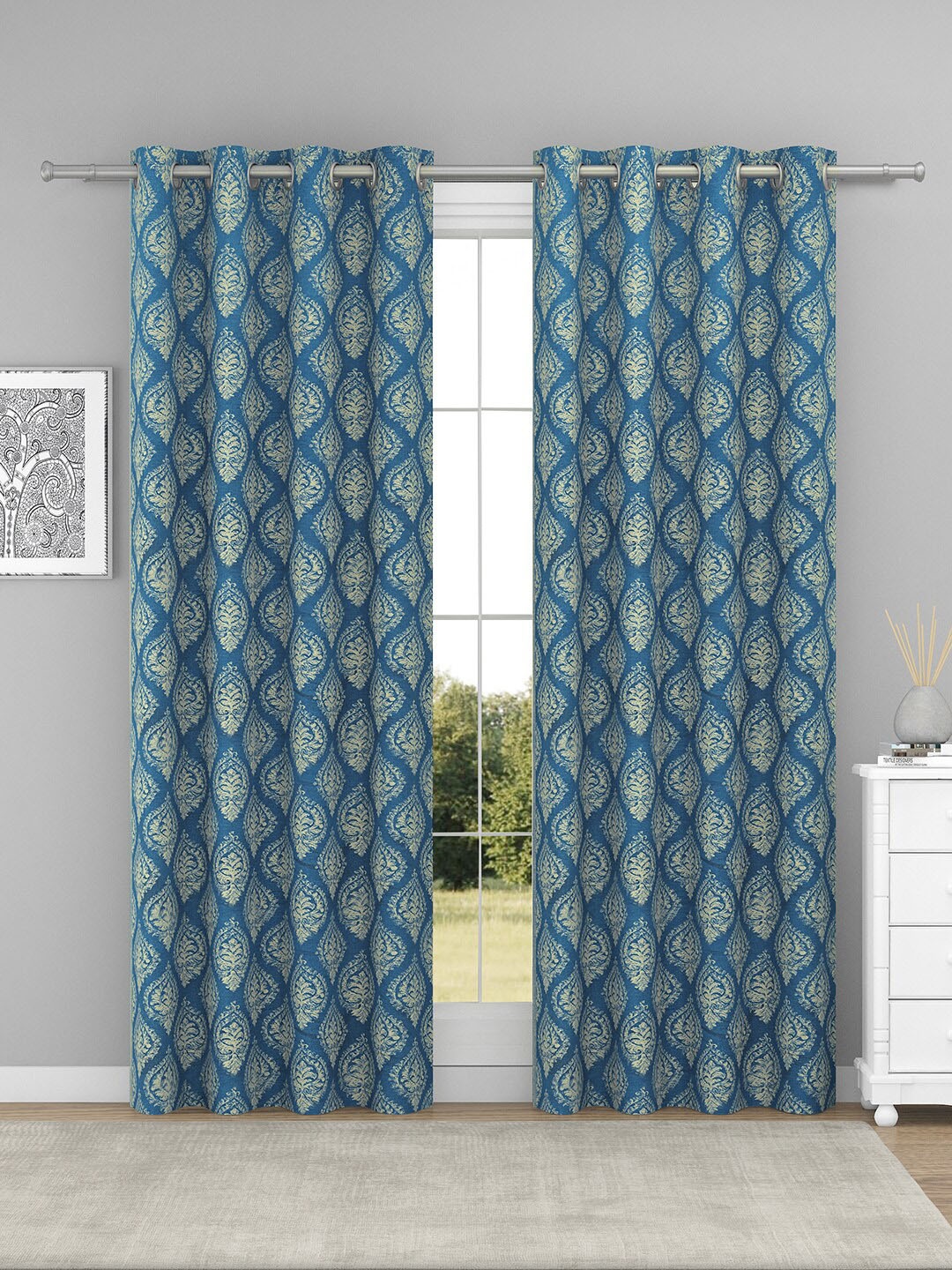 

Raymond Home Navy Blue & Off White 2 Pcs Ethnic Motifs Door Curtains