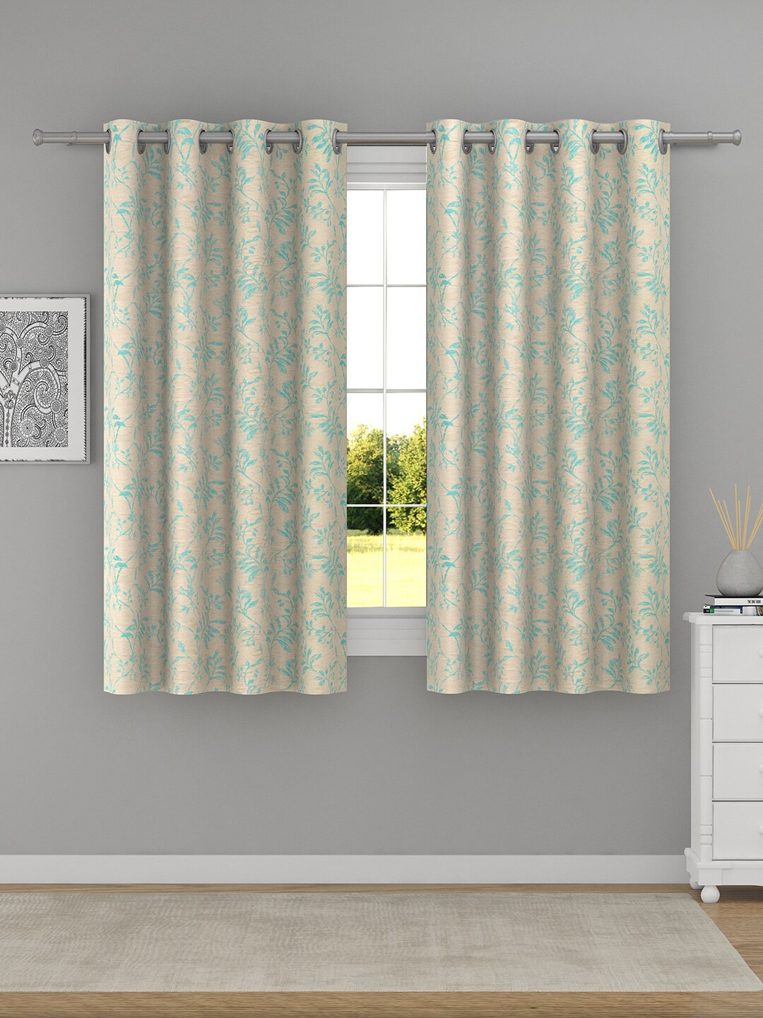 

Raymond Home Blue 2 Pcs Floral Window Curtains