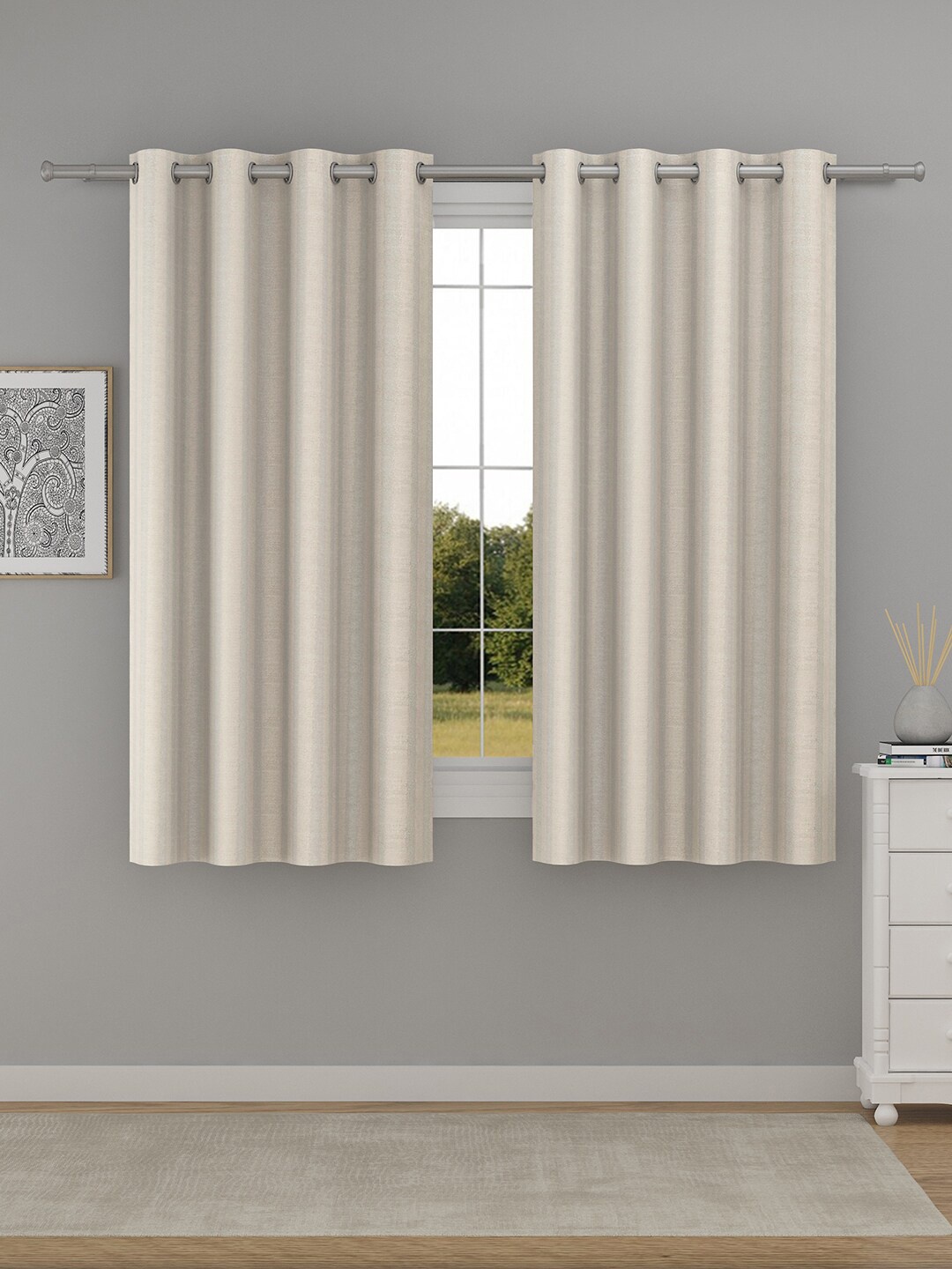 

Raymond Home Cream-Coloured 2 Pcs Striped Window Curtains