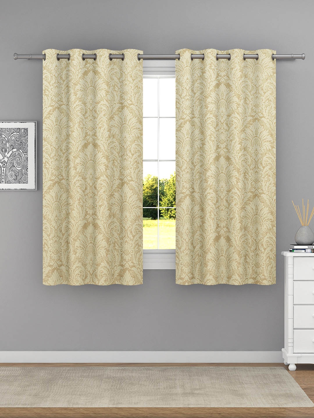 

Raymond Home Cream-Coloured 2 Pcs Ethnic Motifs Woven Design Window Curtains