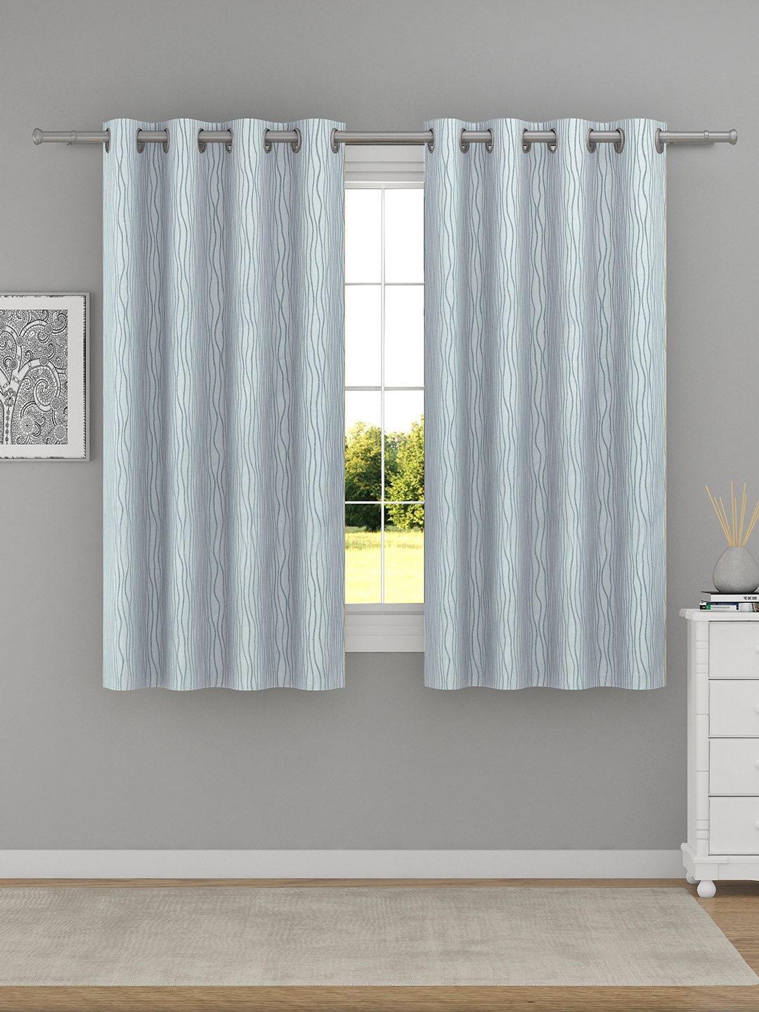 

Raymond Home Grey 2 Pcs Striped Woven Design Window Curtains