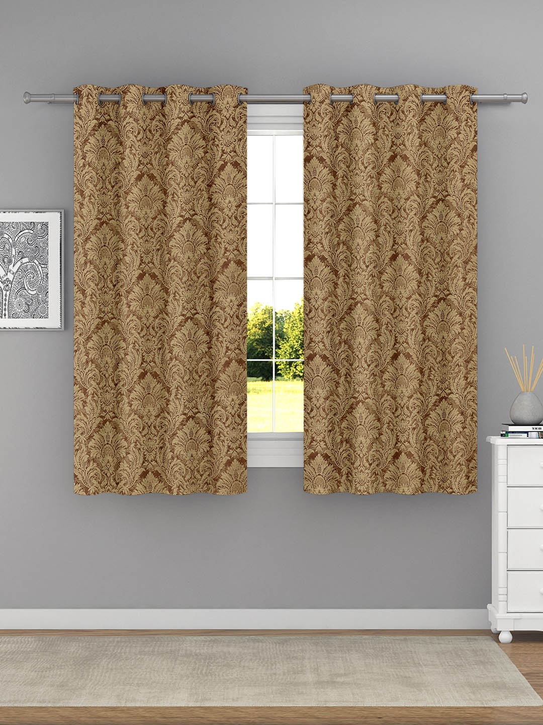 

Raymond Home Brown 2 Pcs Ethnic Motifs Woven Design Window Curtains