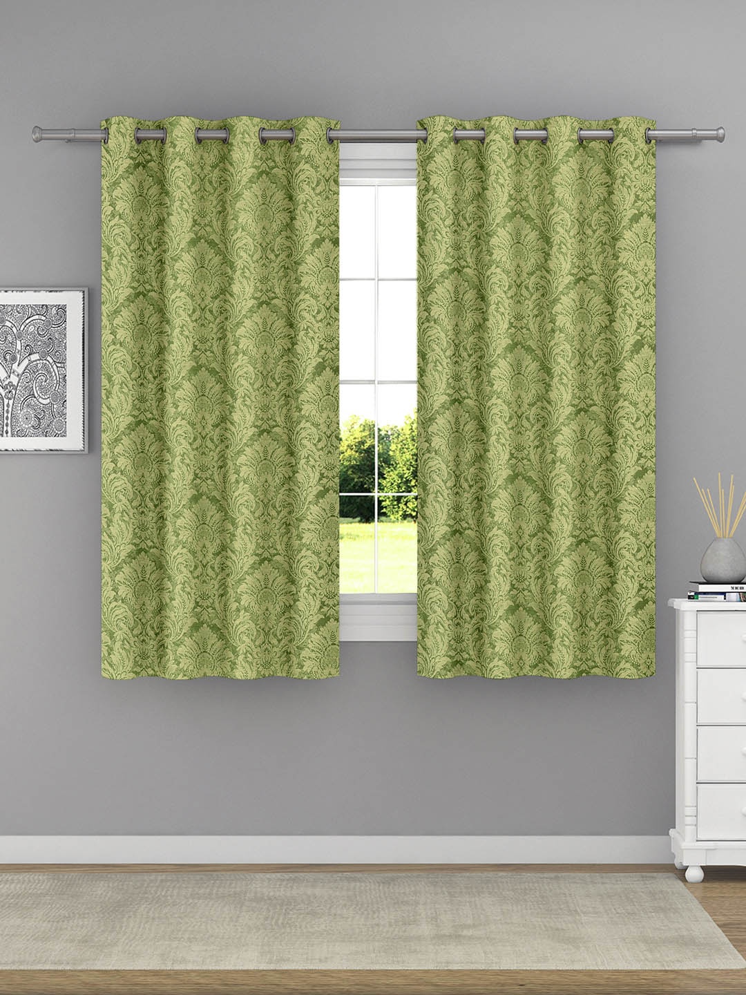 

Raymond Home Green 2 Pcs Ethnic Motifs Woven Design Window Curtains