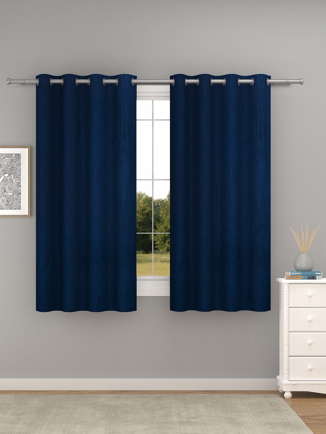 

Raymond Home Navy Blue 2 Pcs Solid Window Curtains