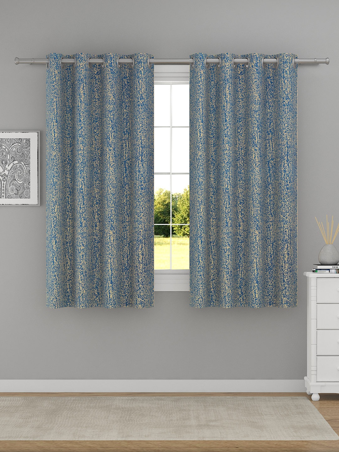 

Raymond Home Navy Blue & Beige 2 Pcs Abstract Woven Design Window Curtains
