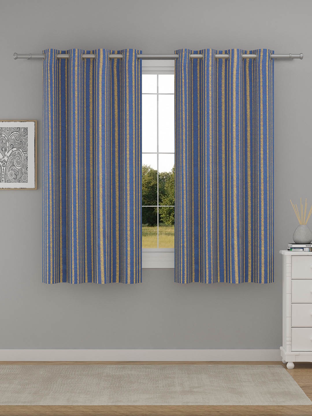 

Raymond Home Blue & Beige 2 Pcs Striped Woven Design Window Curtains