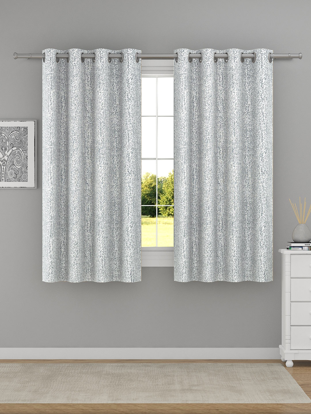 

Raymond Home Grey & Silver-Toned 2 Pcs Abstract Woven Design Window Curtains