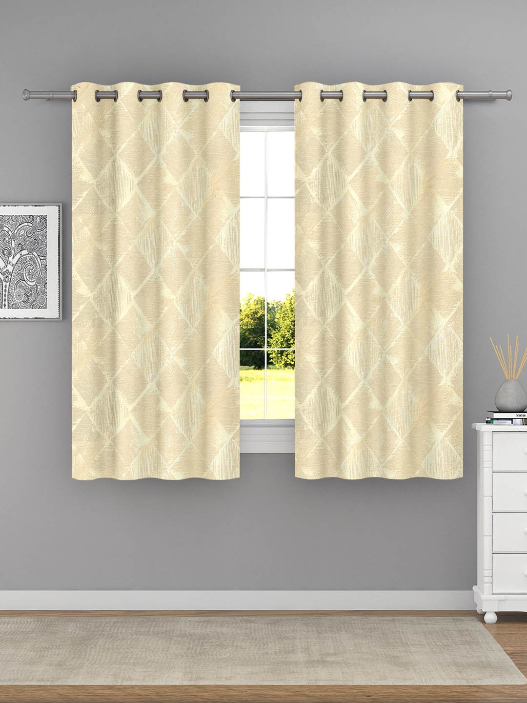 

Raymond Home Cream-Coloured 2 Pcs Geometric Woven Design Window Curtains