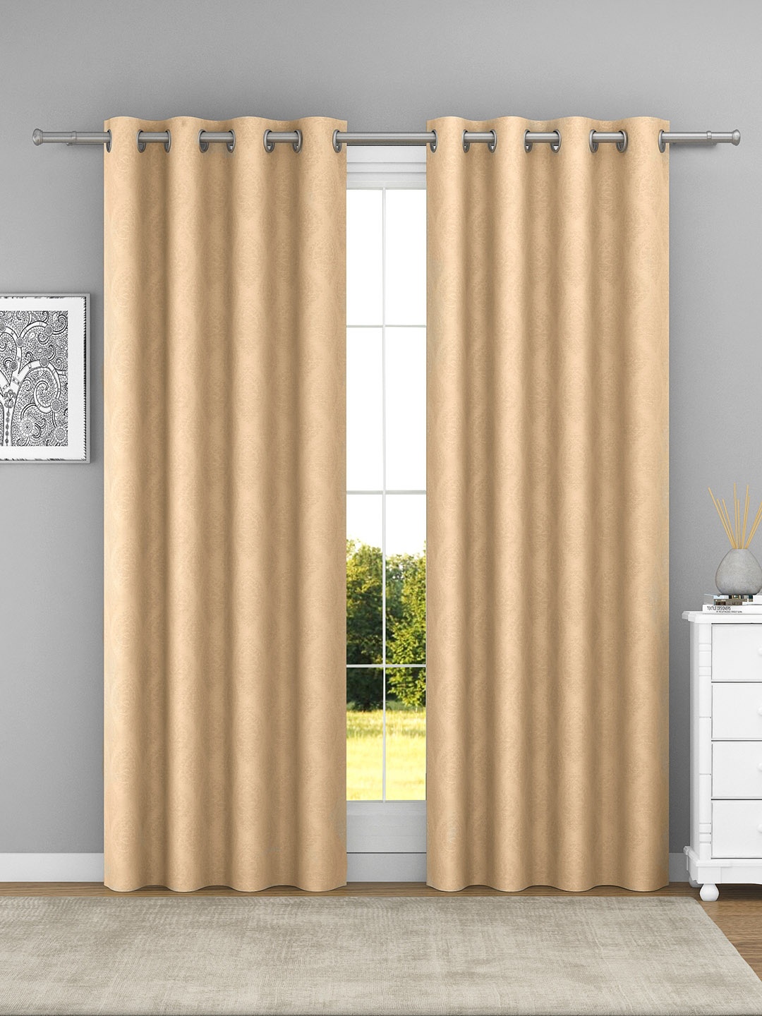 

Raymond Home Beige 2 Pcs Ethnic Motifs Woven Design Door Curtains