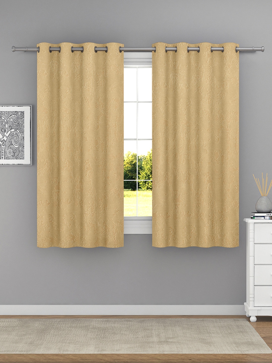 

Raymond Home Gold-Toned 2 Pcs Abstract Woven Design Window Curtains