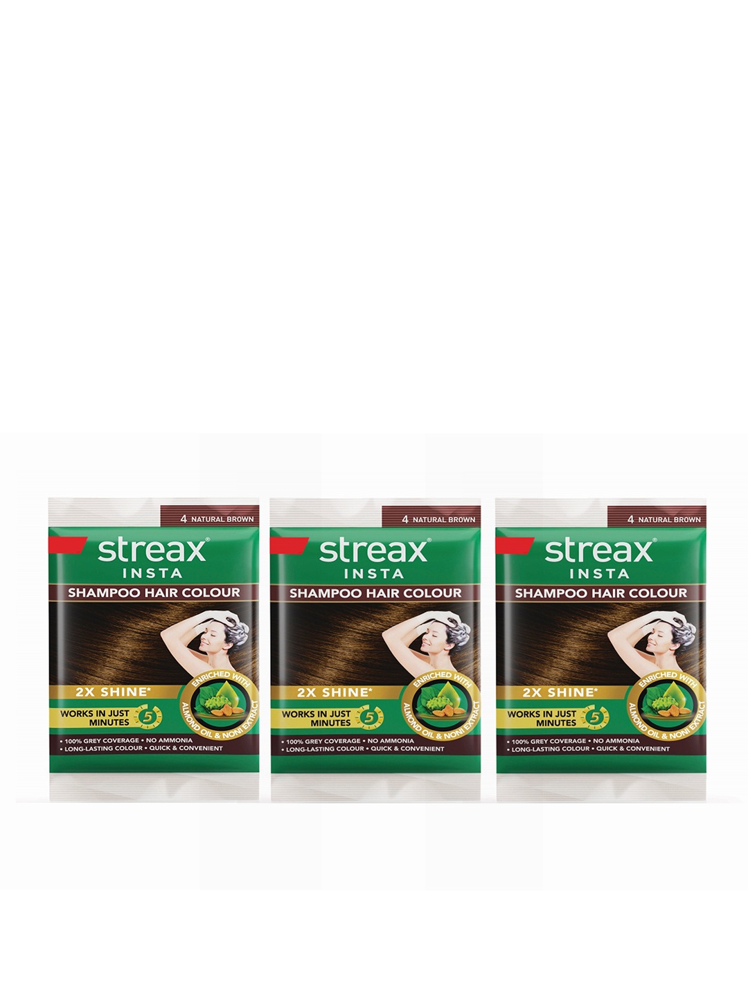 

Streax Set of 3 Insta Shampoo Hair Colour 18 ml each - Natural Brown 4