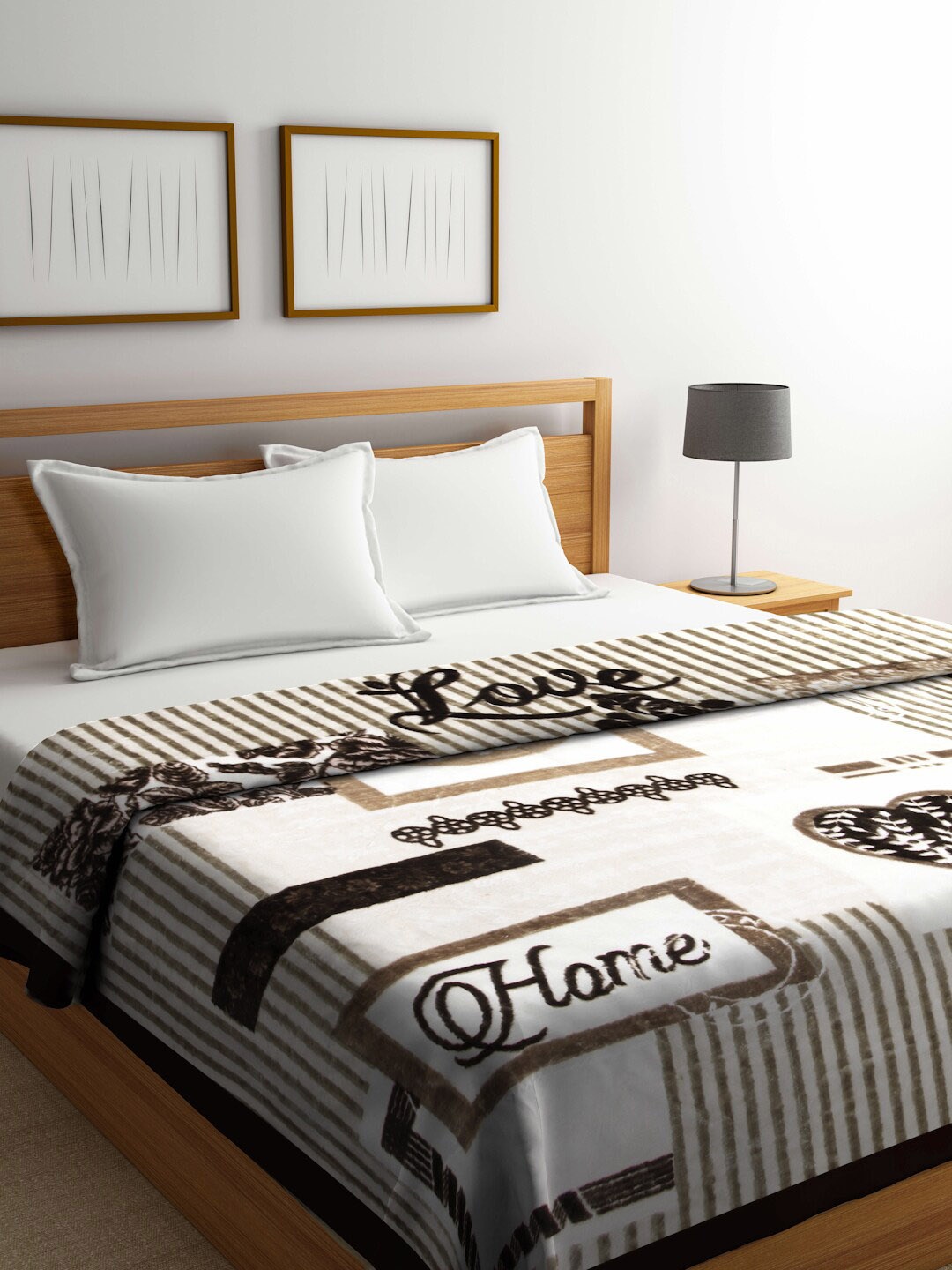 

KLOTTHE White & Brown Abstract-Printed Woolen 1000GSM Double Bed King Size Blanket