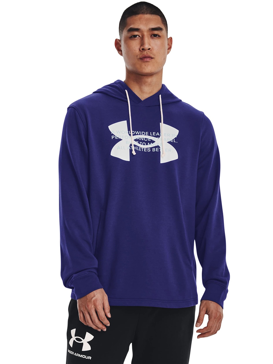 

UNDER ARMOUR Brand Logo Print Hooded Terry Sweatshirt, Blue