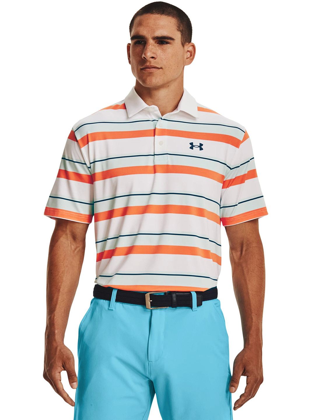 

UNDER ARMOUR Striped Polo Collar Loose T-shirt, White