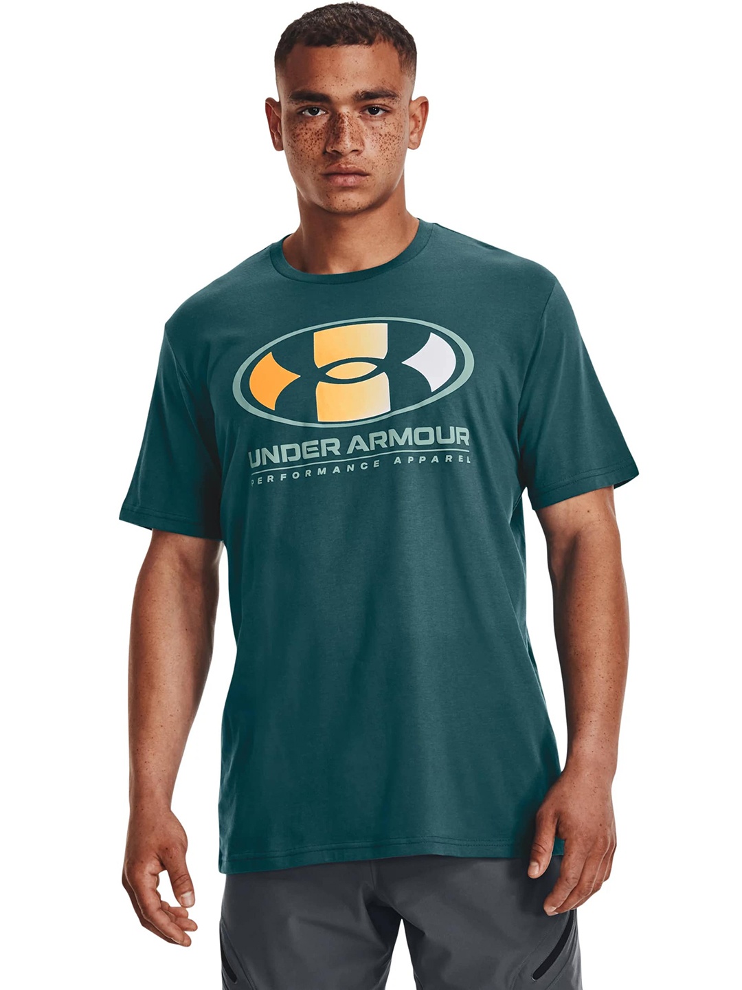 

UNDER ARMOUR Men Multi Color Lockertag SS Brand Logo Printed Loose T-shirt, Teal