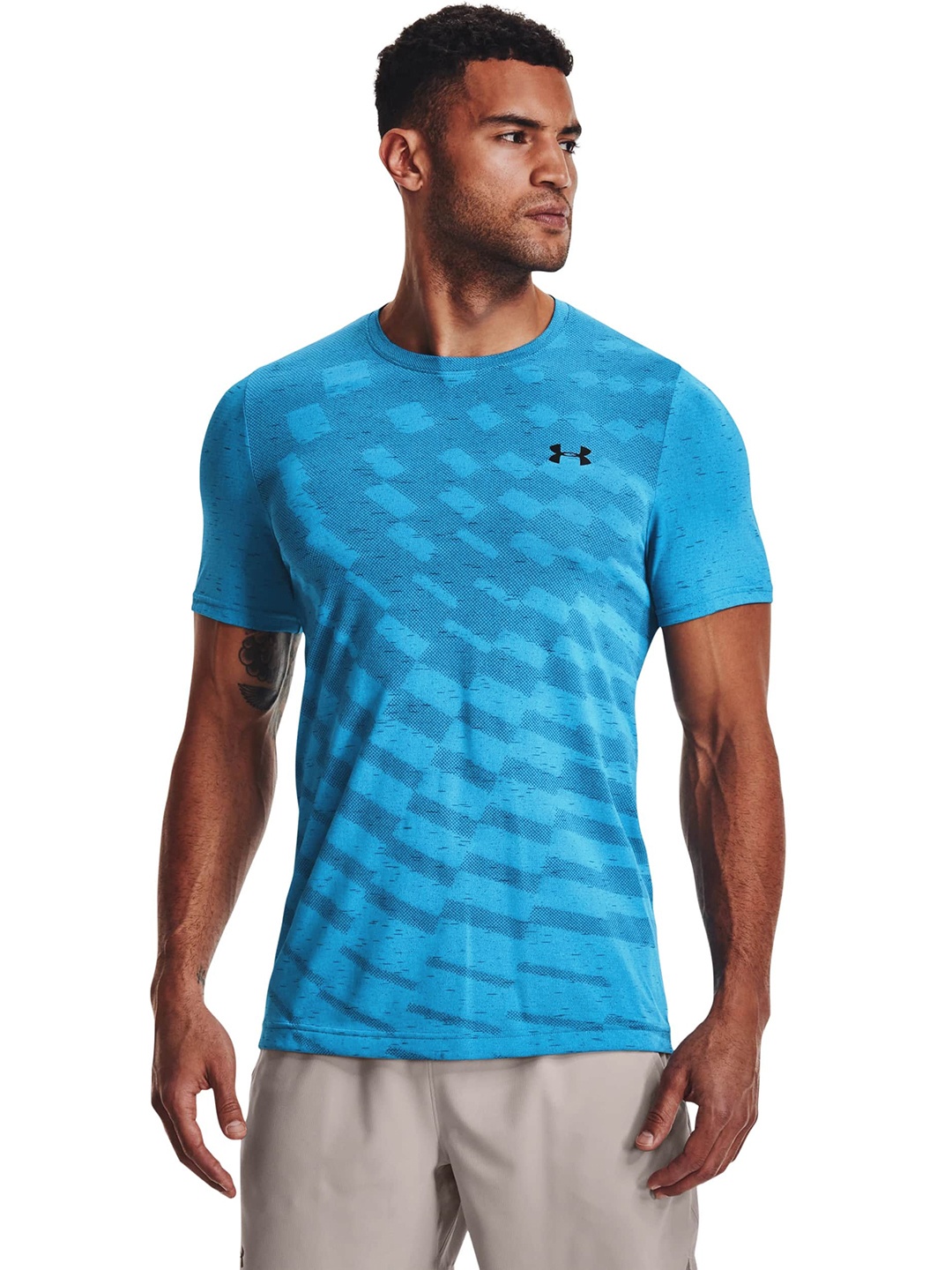 

UNDER ARMOUR Men Printed Anti Odour Seamless Radial SS T-shirt, Blue