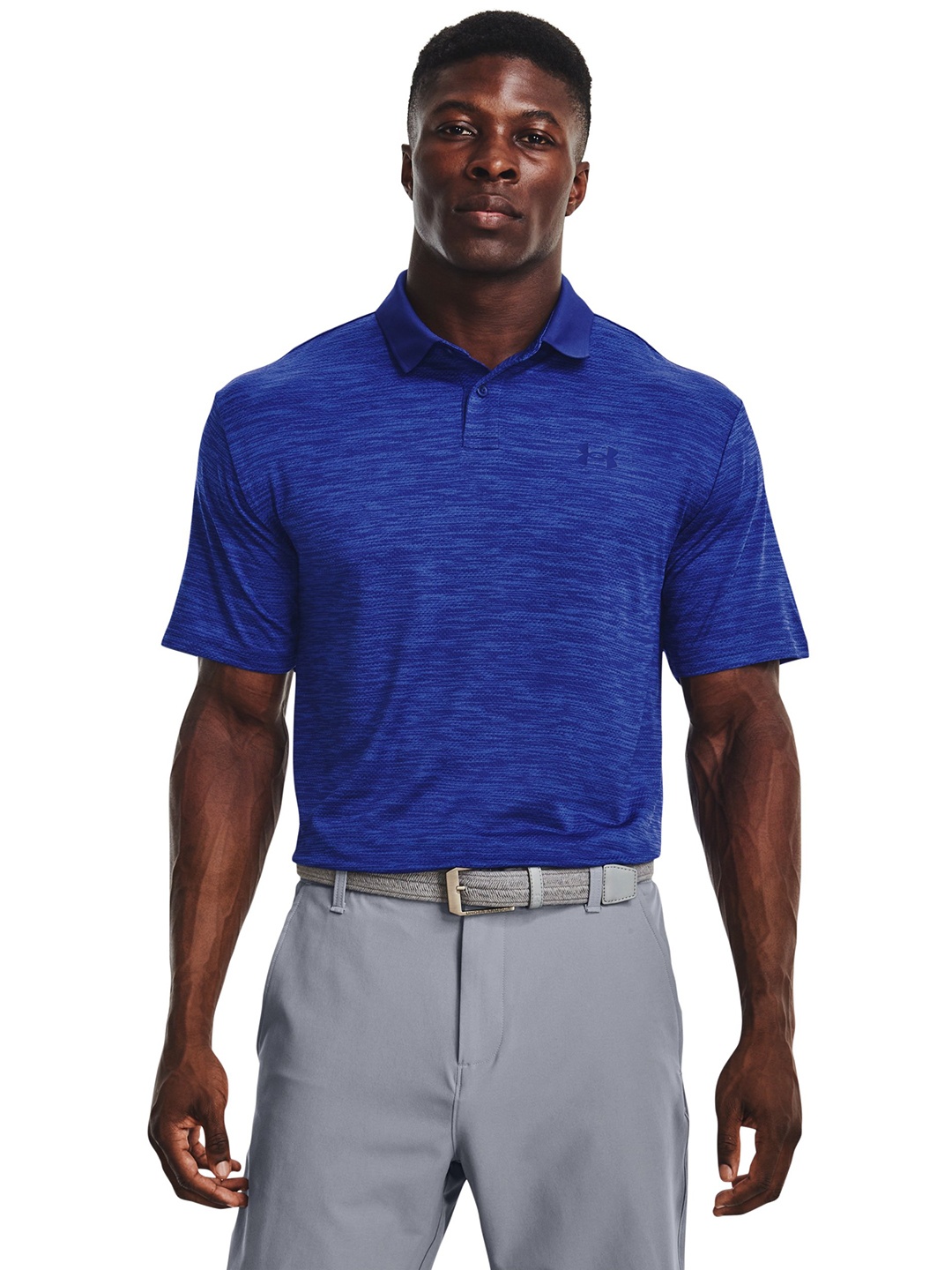 

UNDER ARMOUR Men Blue Striped Polo Collar Loose T-shirt