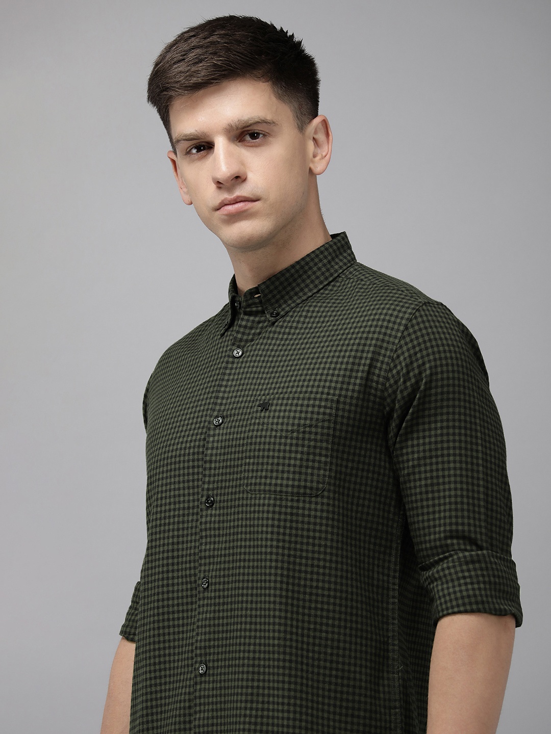 

THE BEAR HOUSE Slim Fit Gingham Checks Opaque Casual Shirt, Green