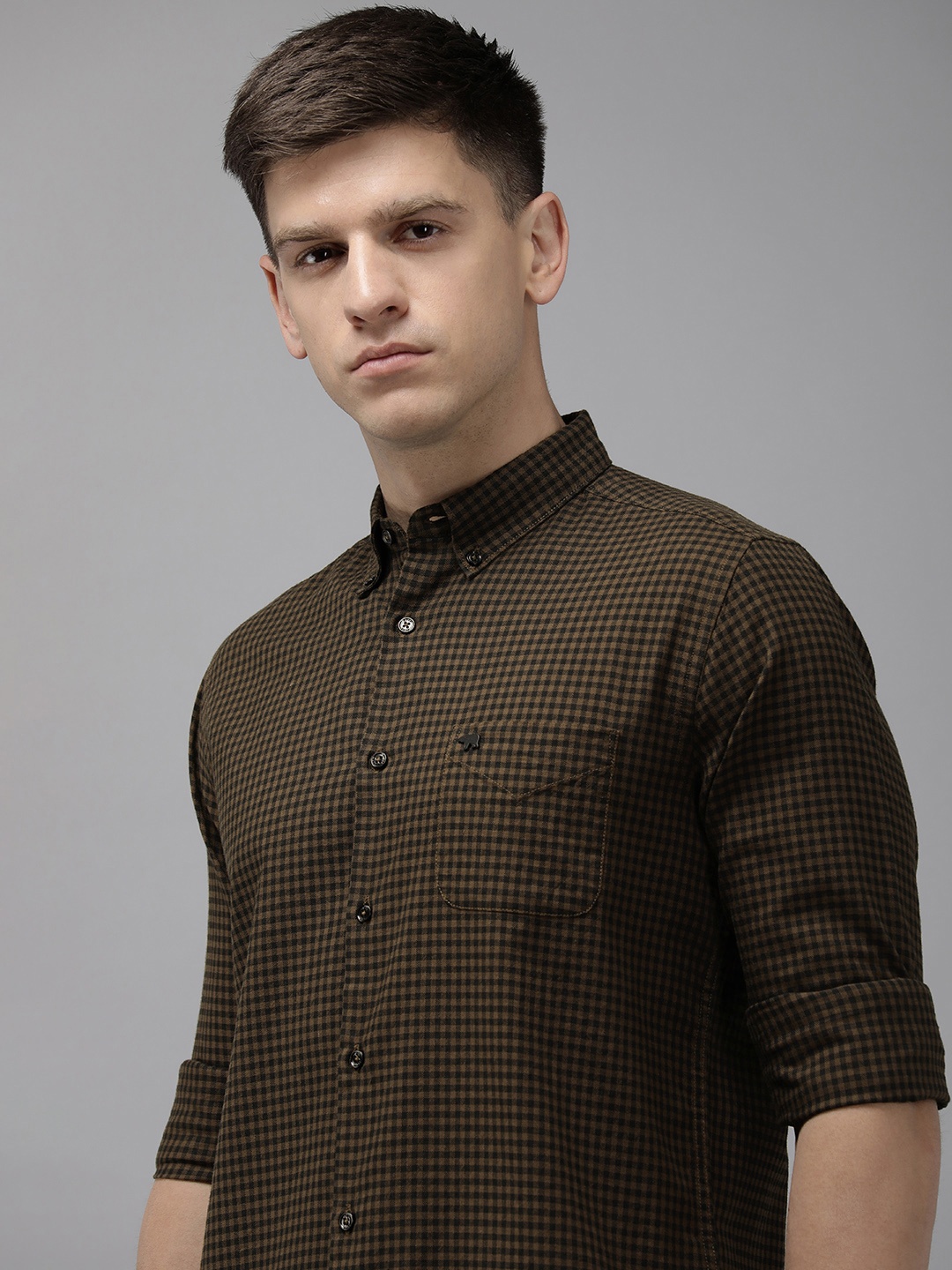 

THE BEAR HOUSE Slim Fit Gingham Checks Opaque Casual Shirt, Mustard